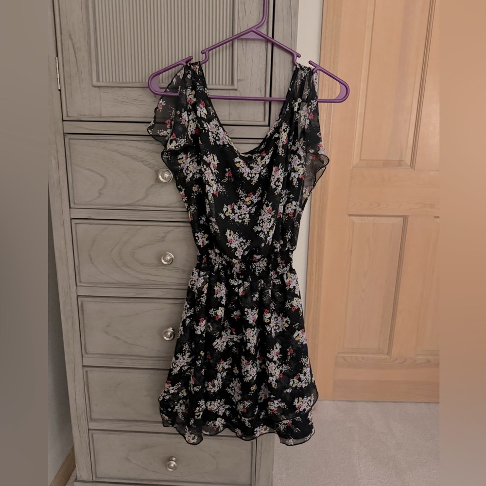 Express Black Floral Cinched Dress